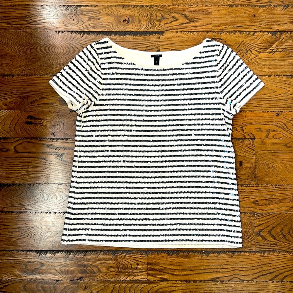 J.Crew cream & black short sleeve sequin T-shirt. 100% cotton. Size small.